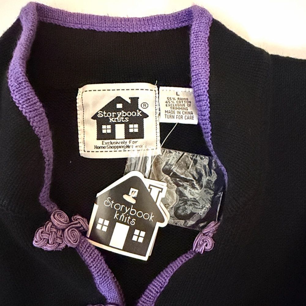 NWT Storybook Knits Black Cardigan Chinese Style Zip Front Embroidered L Vintage - Picture 11 of 14